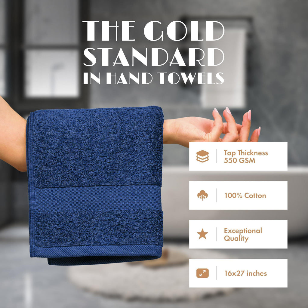 Navy Hand Towels for Bathroom [6 Pack] Cotton Hand Towel Bulk for Gym Kitchen and Spa 16x27 Inches Soft Highly Absorbent Quick Dry Terry Salon Towels
