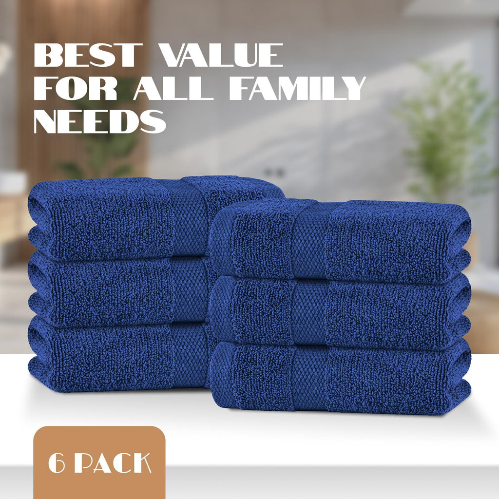 Navy Hand Towels for Bathroom [6 Pack] Cotton Hand Towel Bulk for Gym Kitchen and Spa 16x27 Inches Soft Highly Absorbent Quick Dry Terry Salon Towels